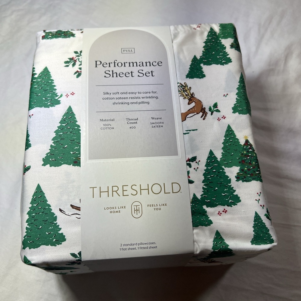 Threshold Performance FULL 100% Cotton Sheet Set 400 Thread Count - Winter Scene